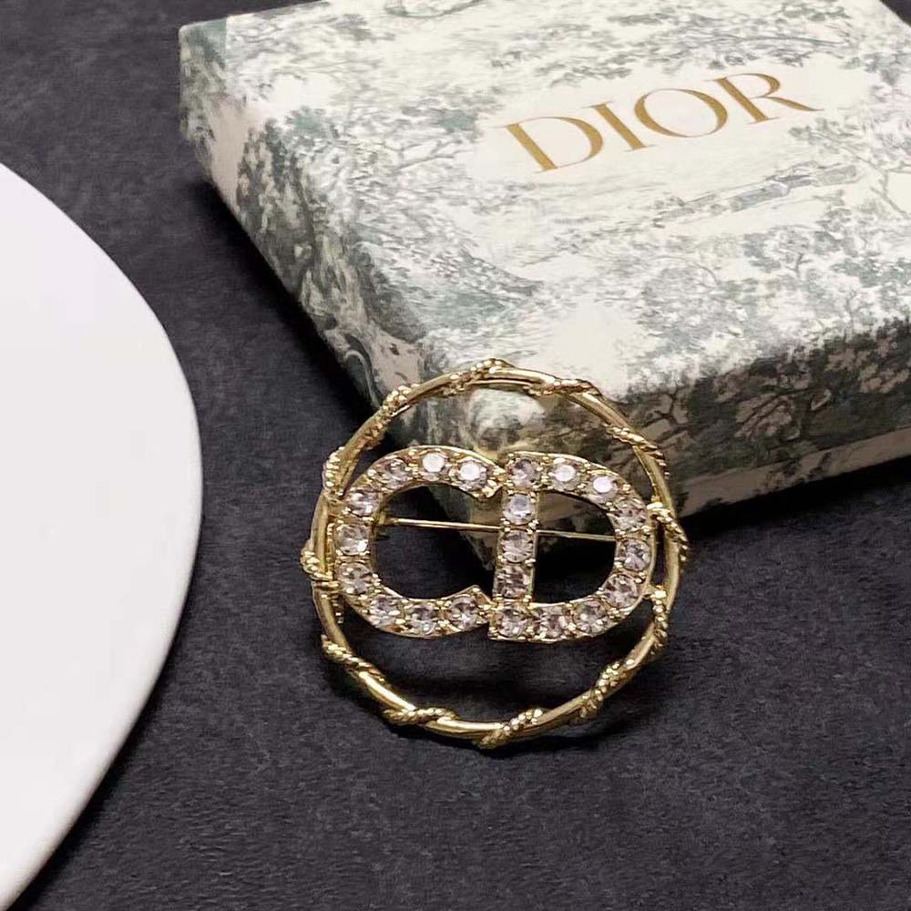 Dior Women Clair D Lune Brooch Gold-Finish Metal and White Crystals - image 6