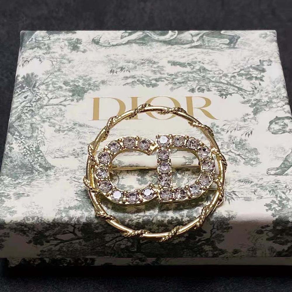 Dior Women Clair D Lune Brooch Gold-Finish Metal and White Crystals - image 5