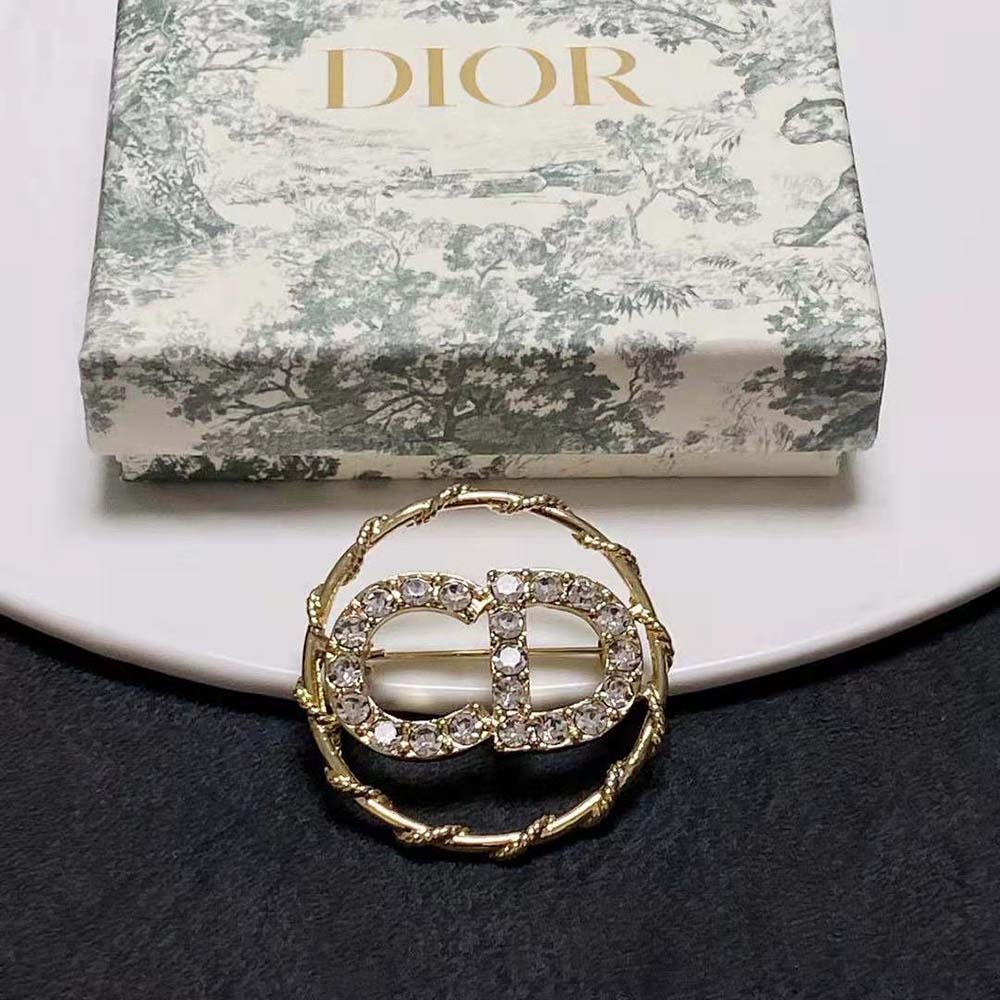 Dior Women Clair D Lune Brooch Gold-Finish Metal and White Crystals - image 4