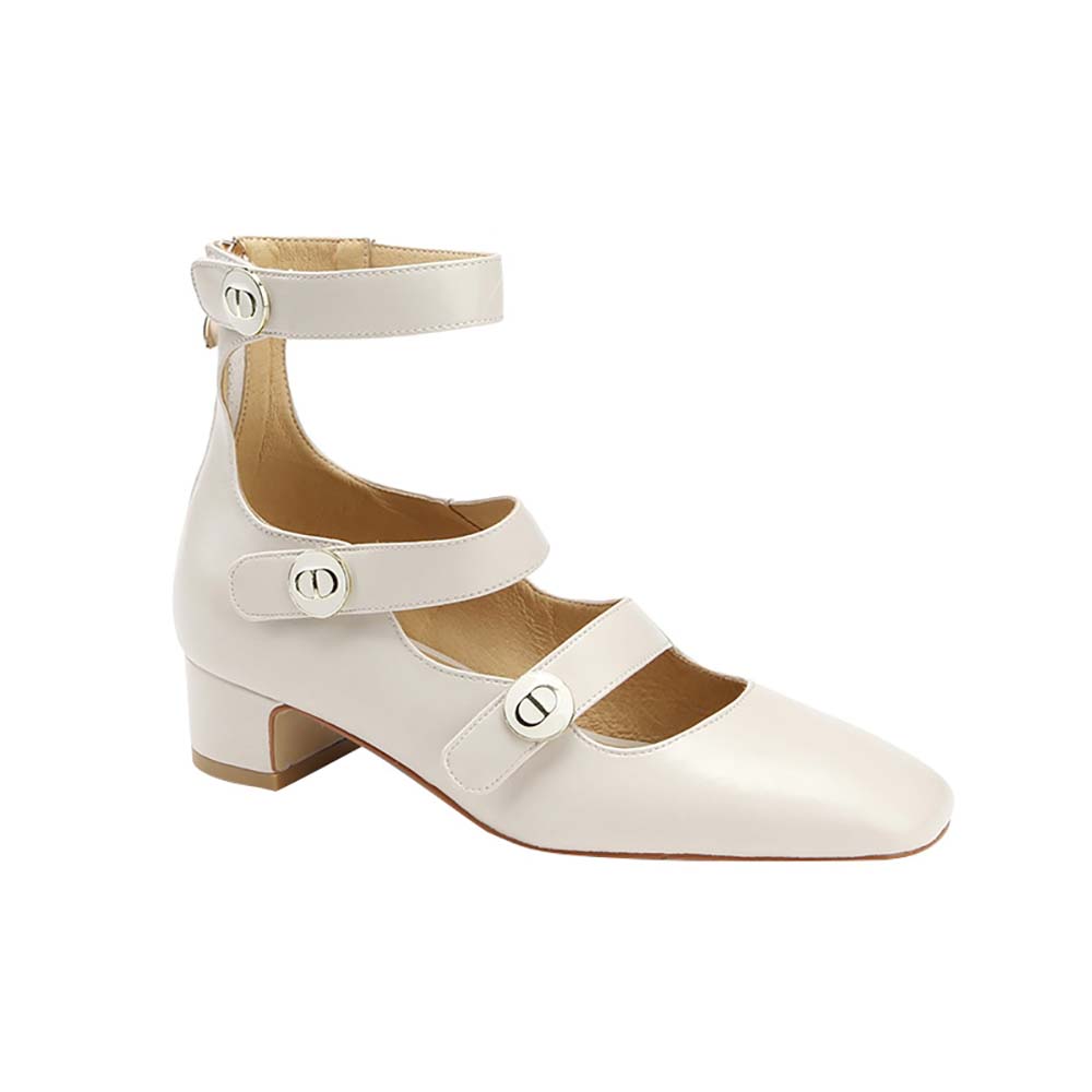 Side profile of Dior Women D-Doll Pump White Shiny Calfskin