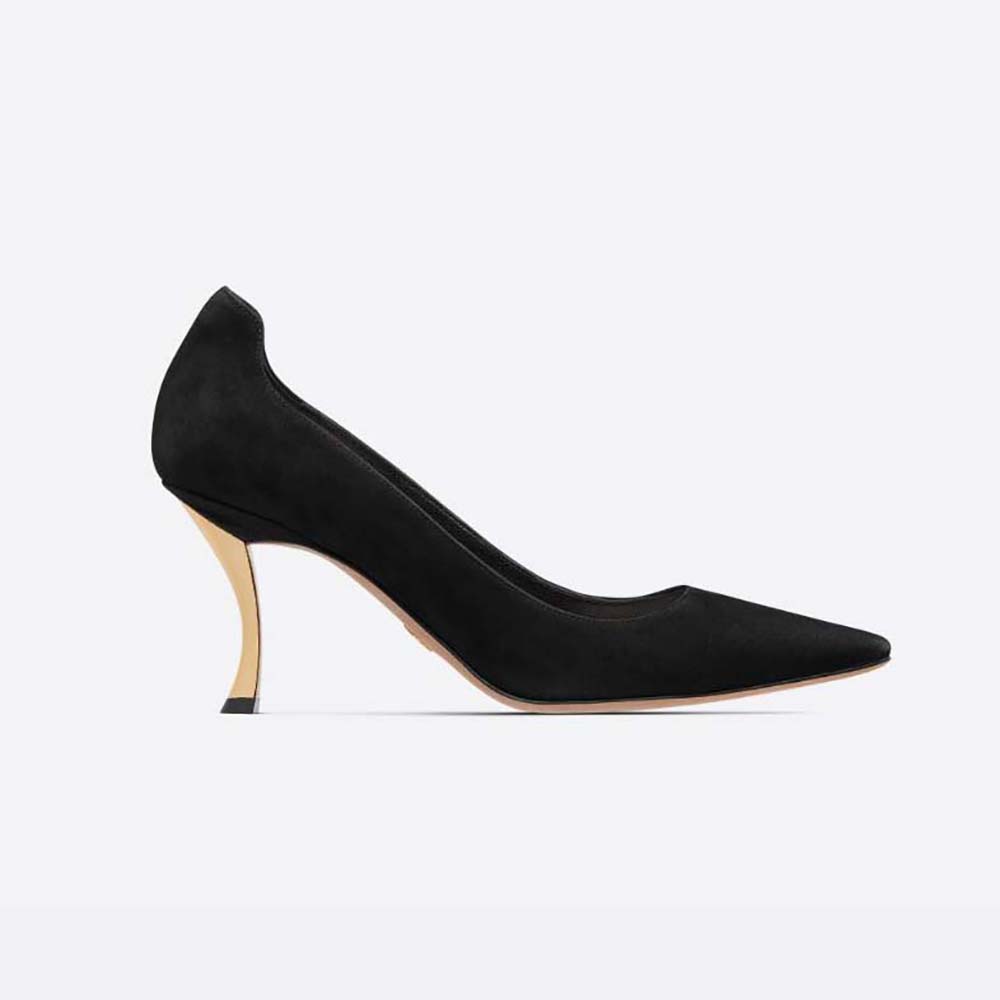 Side profile of Dior Women D-Fame Pump Black Suede Calfskin