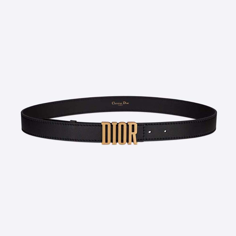 Front view of Dior Women D-Fence Belt Black Smooth Calfskin 30 MM with buckle