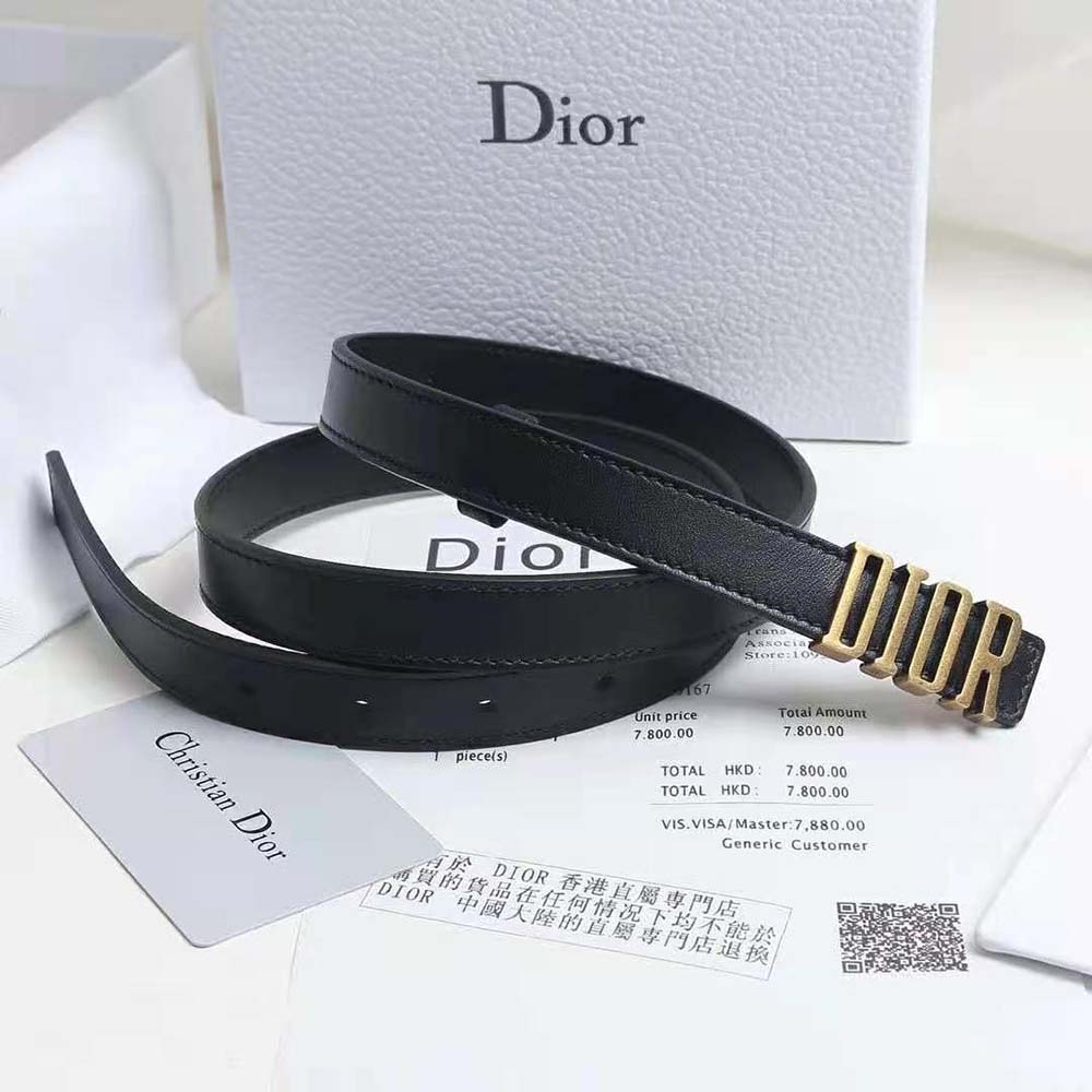 Close-up of silver ‘CD’ logo buckle on Dior Women D-Fence Belt