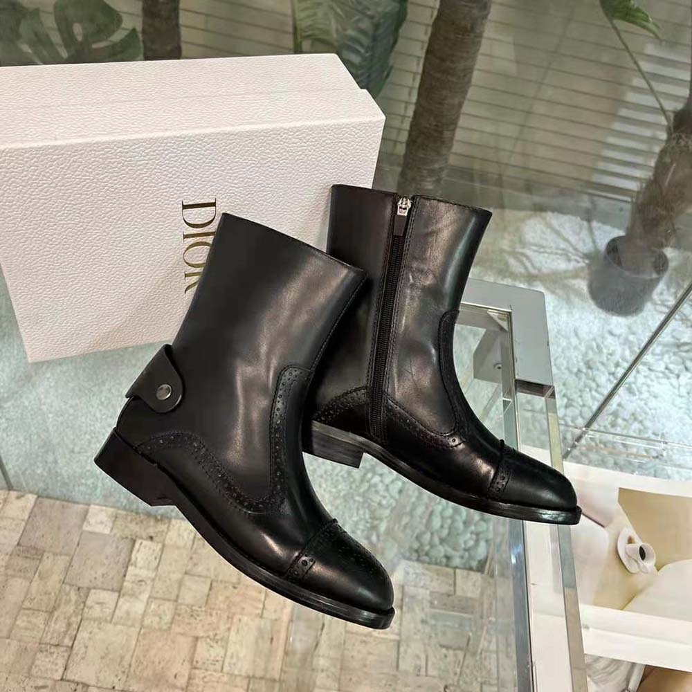 Dior Women D-Folk Heeled Ankle Boot Black Perforated Calfskin - image 5