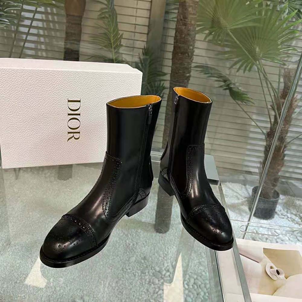 Top angle showing ankle boot silhouette and leather texture on Dior D-Folk