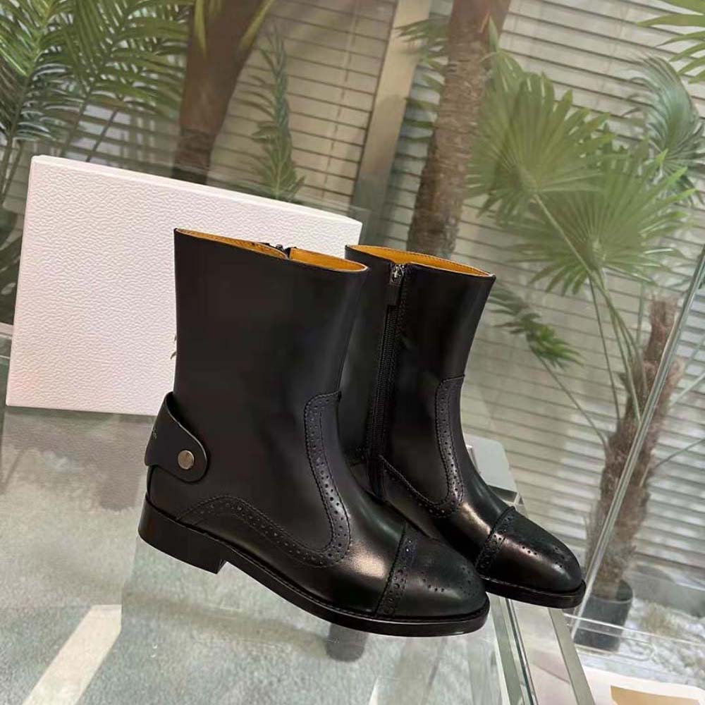 Dior Women D-Folk Heeled Ankle Boot Black Perforated Calfskin - image 4