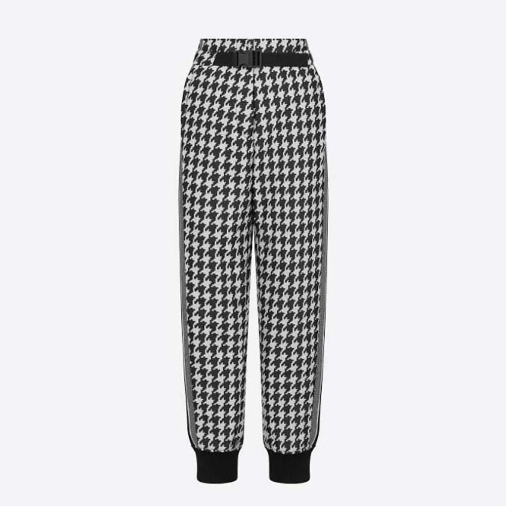 Front view of Dior Women DiorAlps Capsule Black and White Houndstooth Quilted Technical Fabric jacket