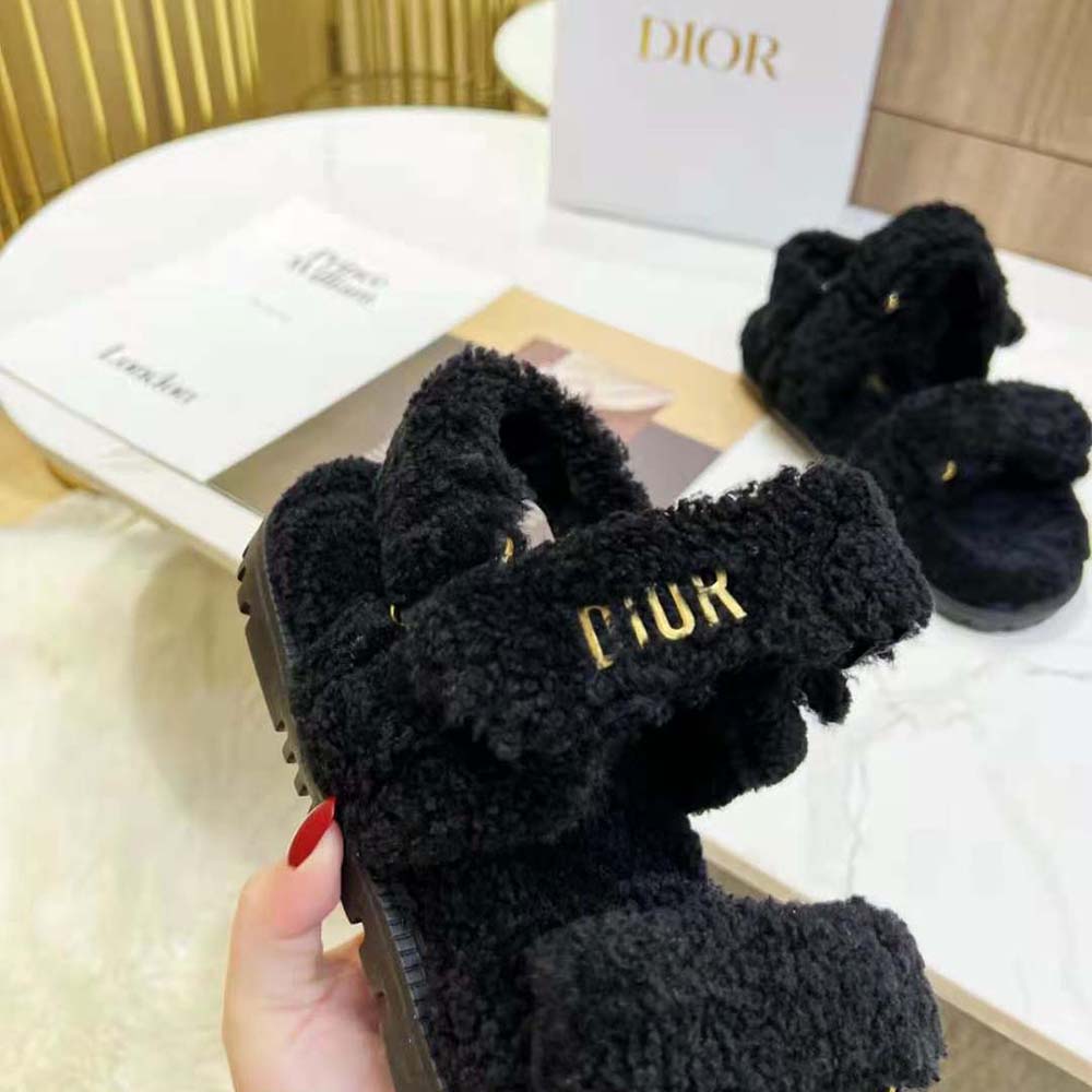 Dior Women Dioract Sandal Black Shearling - image 7