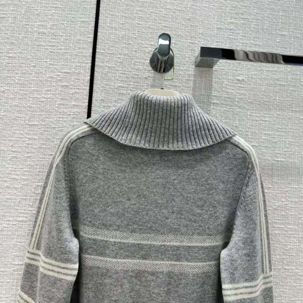 Dior Women Dioralps Stand-Collar Sweater Gray and White Three-Tone Dior Star Wool and Cashmere Knit - image 5