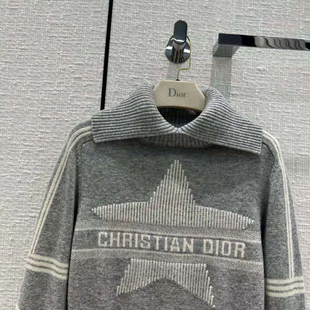 Dior Women Dioralps Stand-Collar Sweater Gray and White Three-Tone Dior Star Wool and Cashmere Knit - image 4
