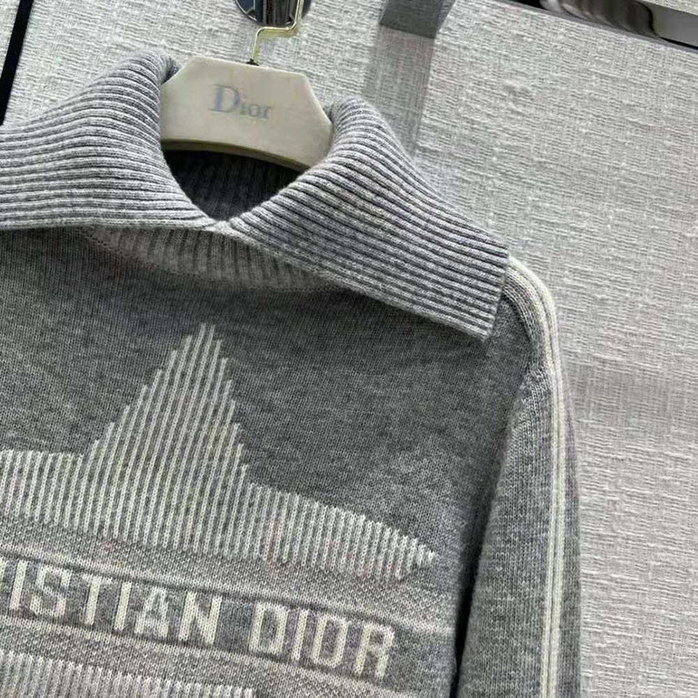 Dior Women Dioralps Stand-Collar Sweater Gray and White Three-Tone Dior Star Wool and Cashmere Knit - image 6