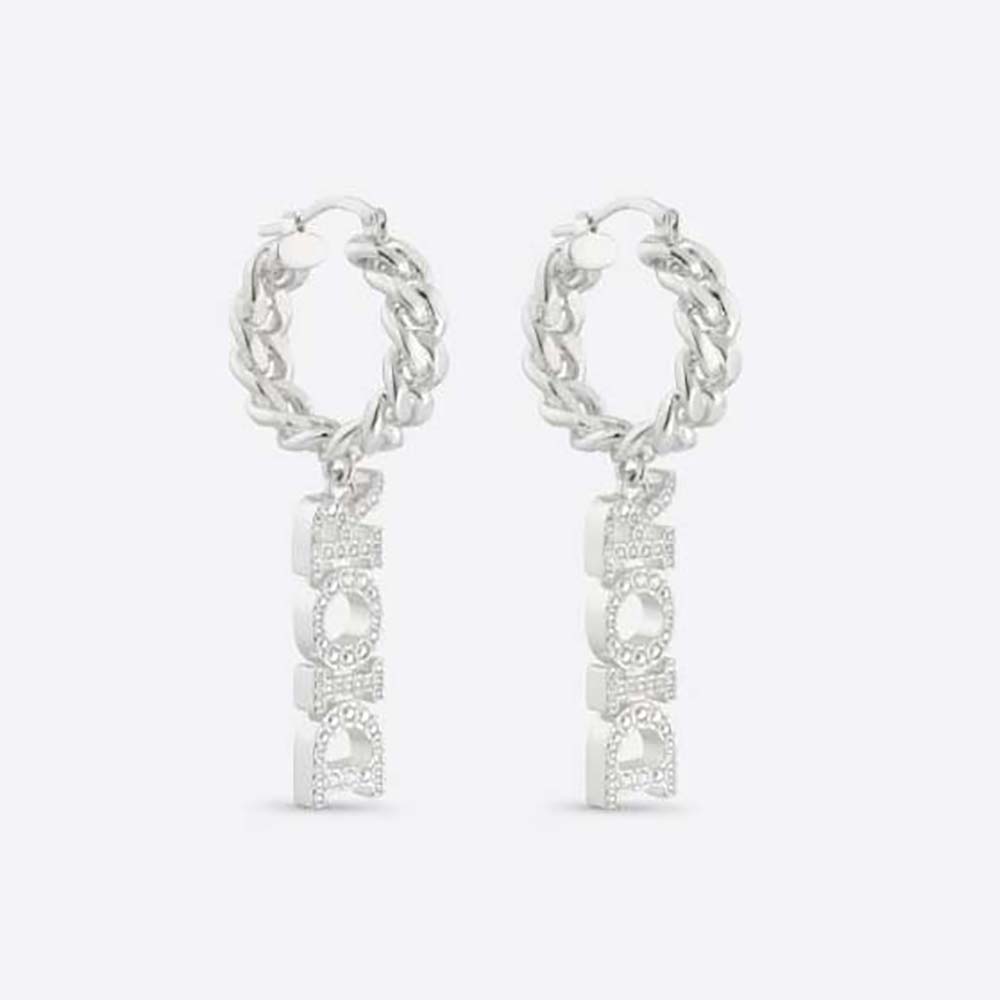 Front view of Dior Women Dio(r)evolution Earrings Silver-Finish Metal and Silver-Tone Crystals