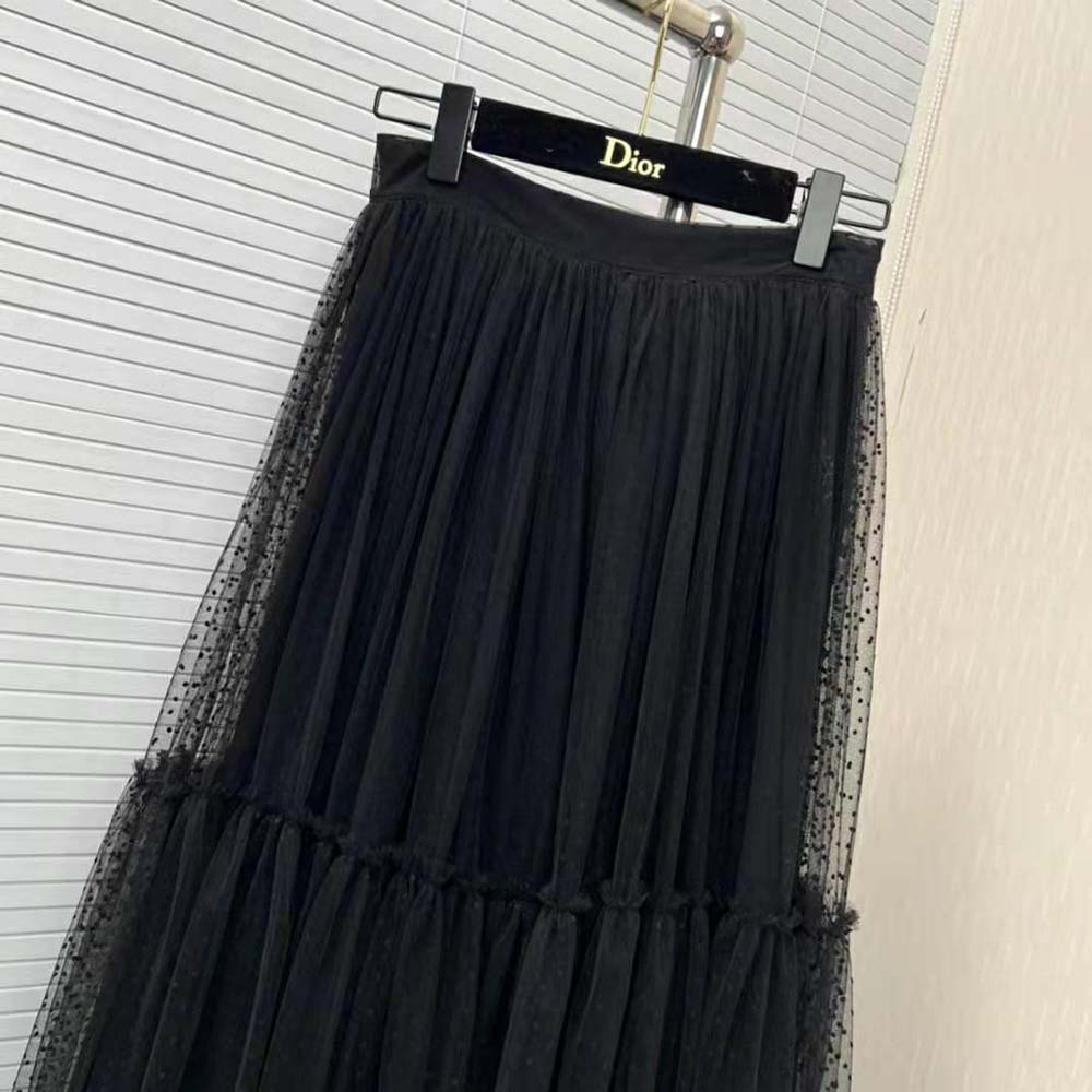 Dior Women Flared Mid-Length Skirt Black Plumetis Tulle - image 5