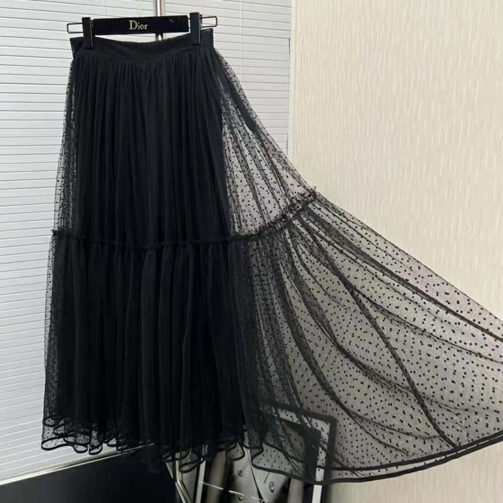 Dior Women Flared Mid-Length Skirt Black Plumetis Tulle - image 4