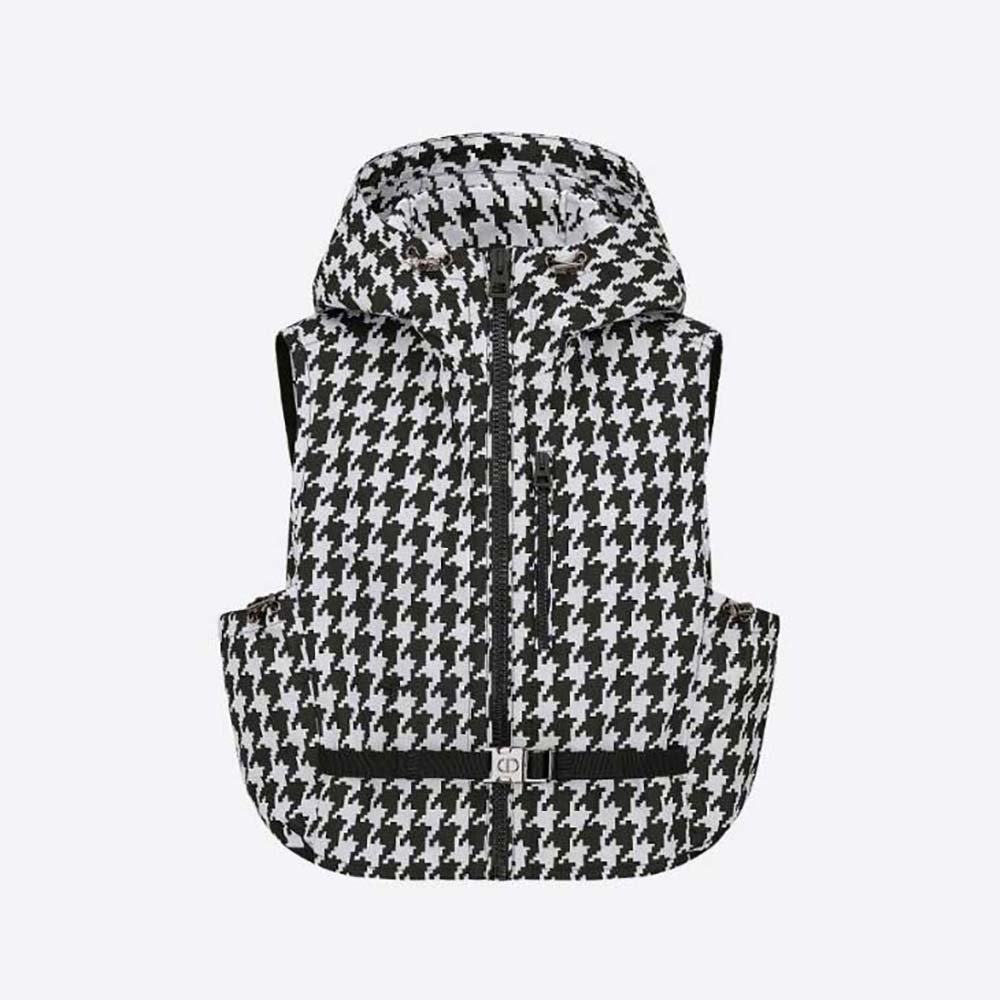 Front view of Dior Women Hooded Sleeveless Vest in black and white