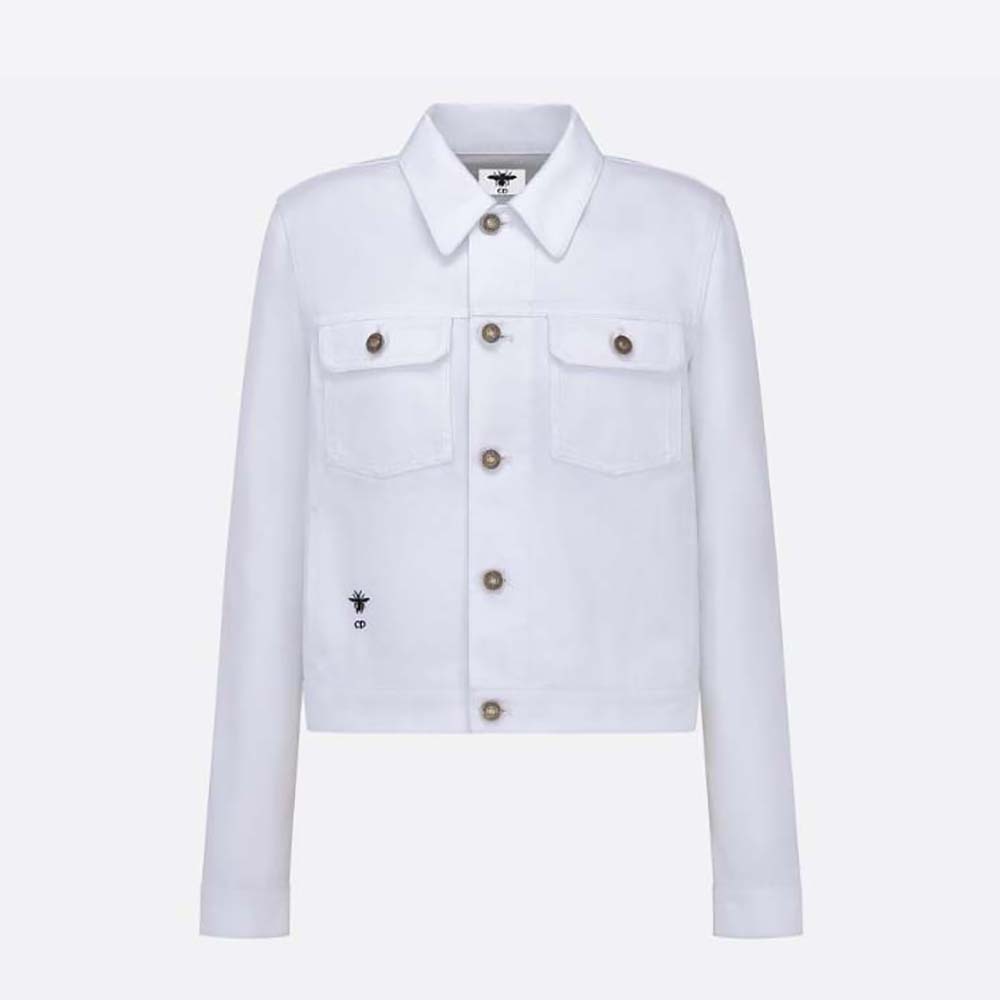Front view of Dior Women Jacket White Cotton Denim with Blue Rêve D’Infini Motif