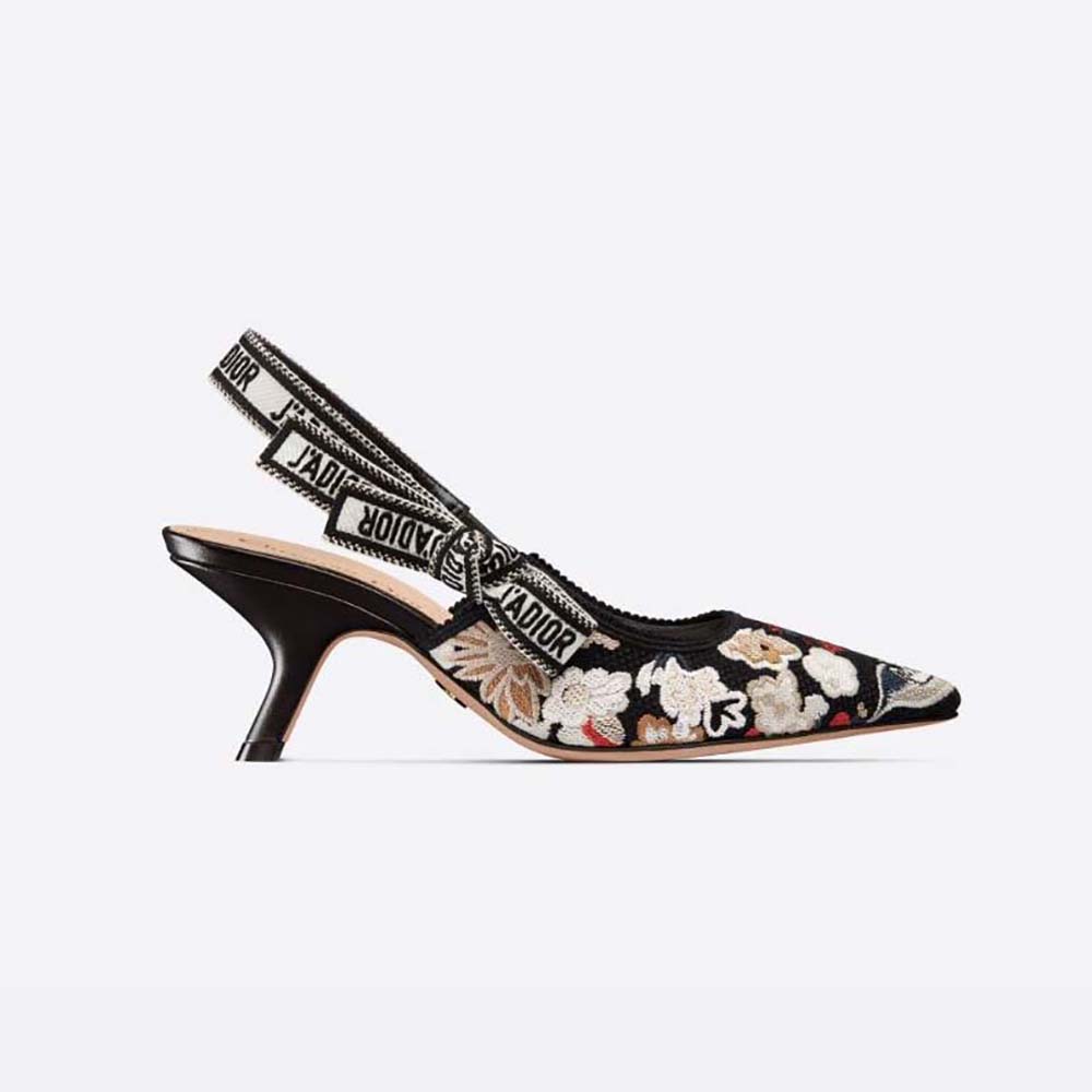 Side view of Dior Women J’adior Slingback Pump embroidered cotton