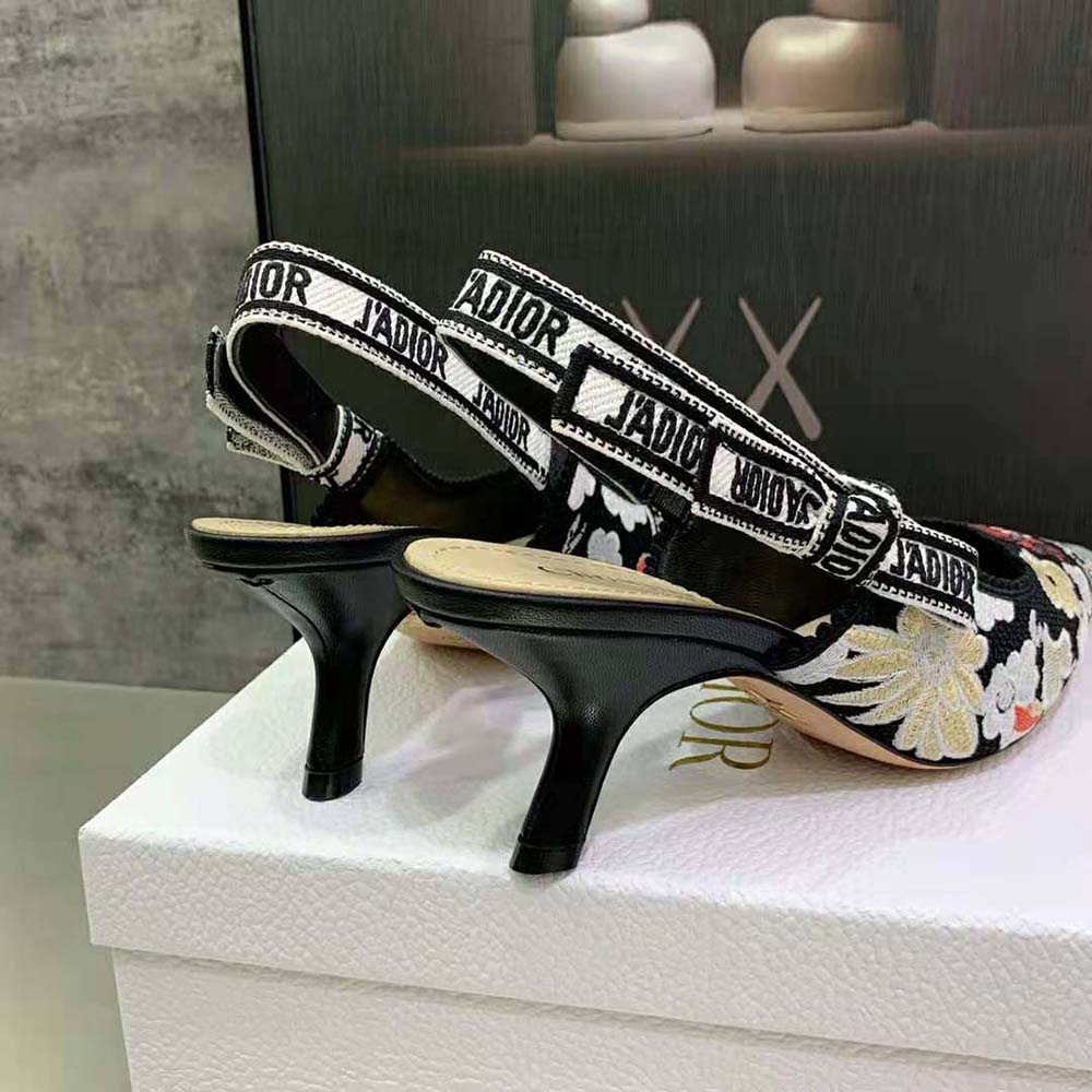 Dior Women J’adior Slingback Pump Black Multicolor Embroidered Cotton with Toile de Jouy Pop Motif - image 9