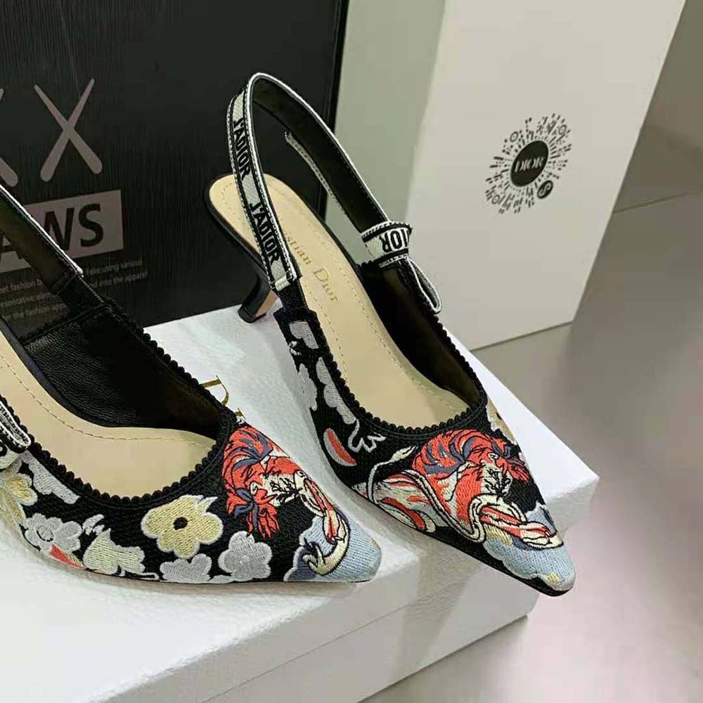 Dior Women J’adior Slingback Pump Black Multicolor Embroidered Cotton with Toile de Jouy Pop Motif - image 8
