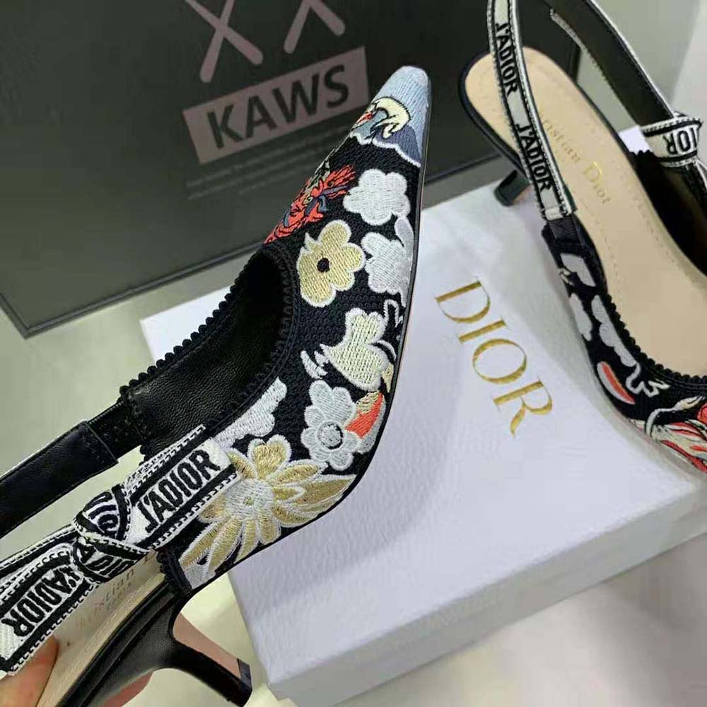 Dior Women J’adior Slingback Pump Black Multicolor Embroidered Cotton with Toile de Jouy Pop Motif - image 7