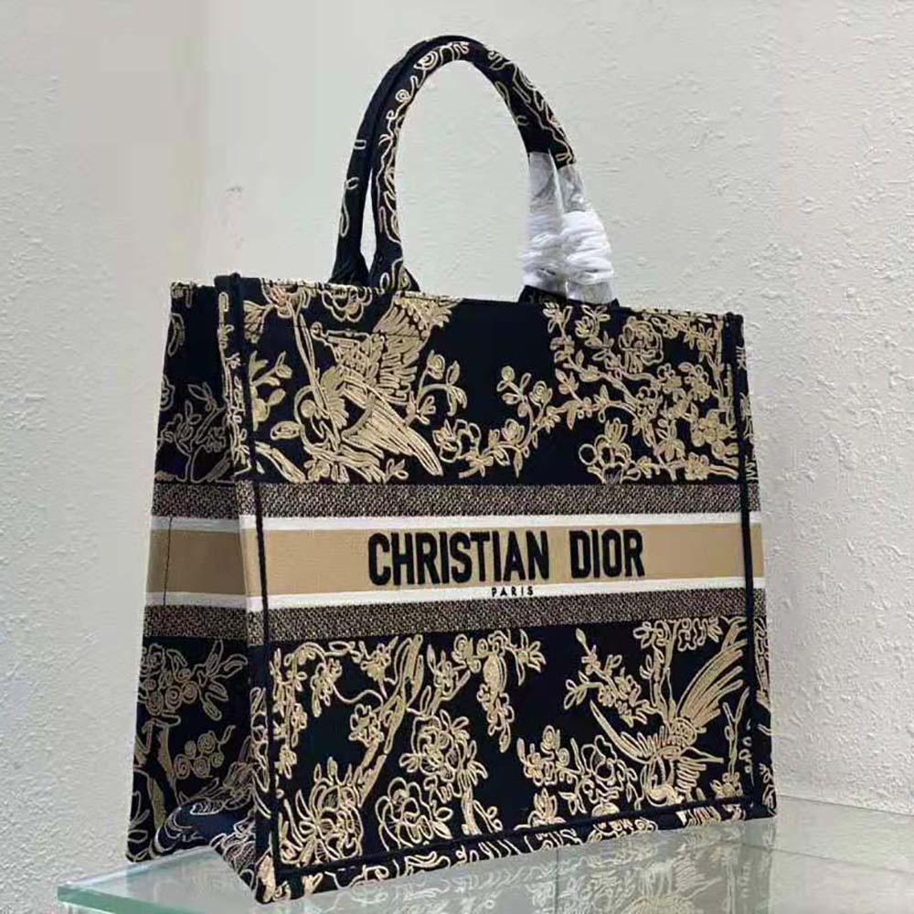Dior Women Large Dior Book Tote Black Dior Jardin D’Hiver Embroidered Cotton with Velvet and Metallic Thread - image 4