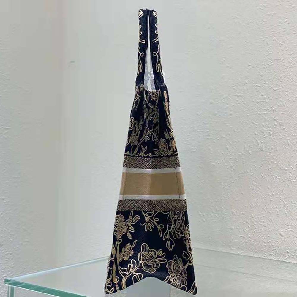Dior Women Large Dior Book Tote Black Dior Jardin D’Hiver Embroidered Cotton with Velvet and Metallic Thread - image 5