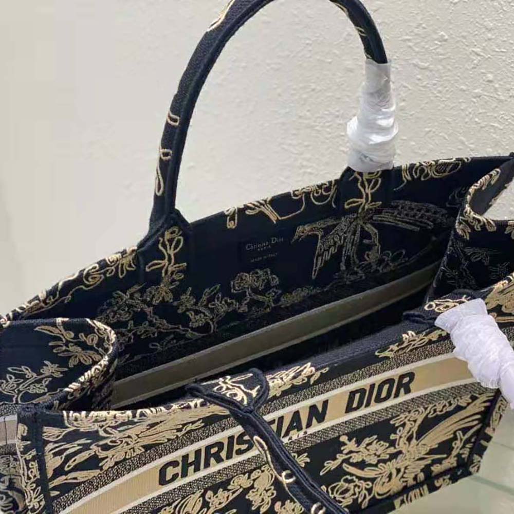 Dior Women Large Dior Book Tote Black Dior Jardin D’Hiver Embroidered Cotton with Velvet and Metallic Thread - image 6