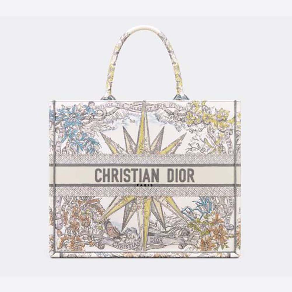 Front view of Dior Women Large Dior Book Tote with colorful embroidery