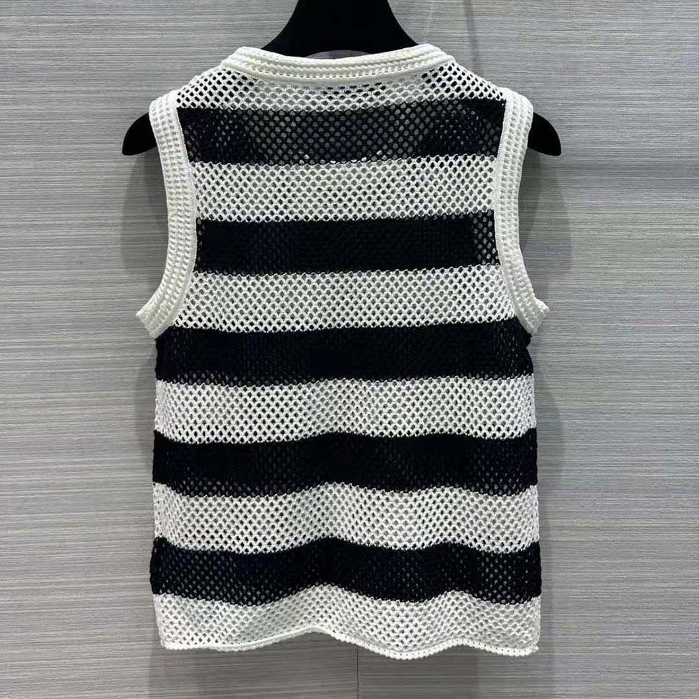 Side angle showing cropped silhouette of Dior Women Marinière Cardigan Top