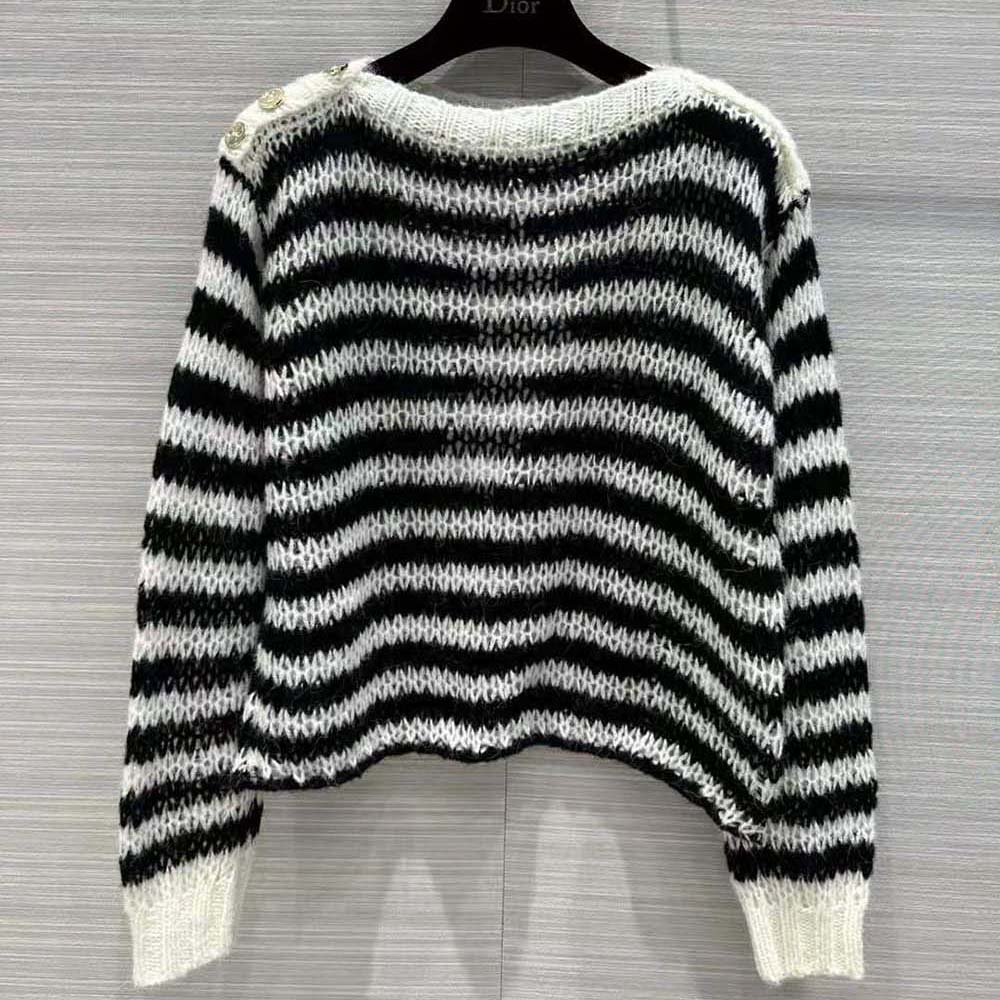 Close-up detail of D-stripes motif on sleeve of Dior Women Marinière Sweater