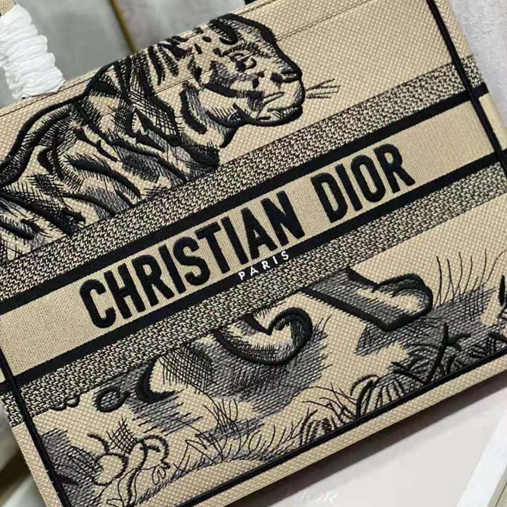 Dior Women Medium Dior Book Tote Brown and Black Macro Toile de Jouy Tiger Embroidery - image 8