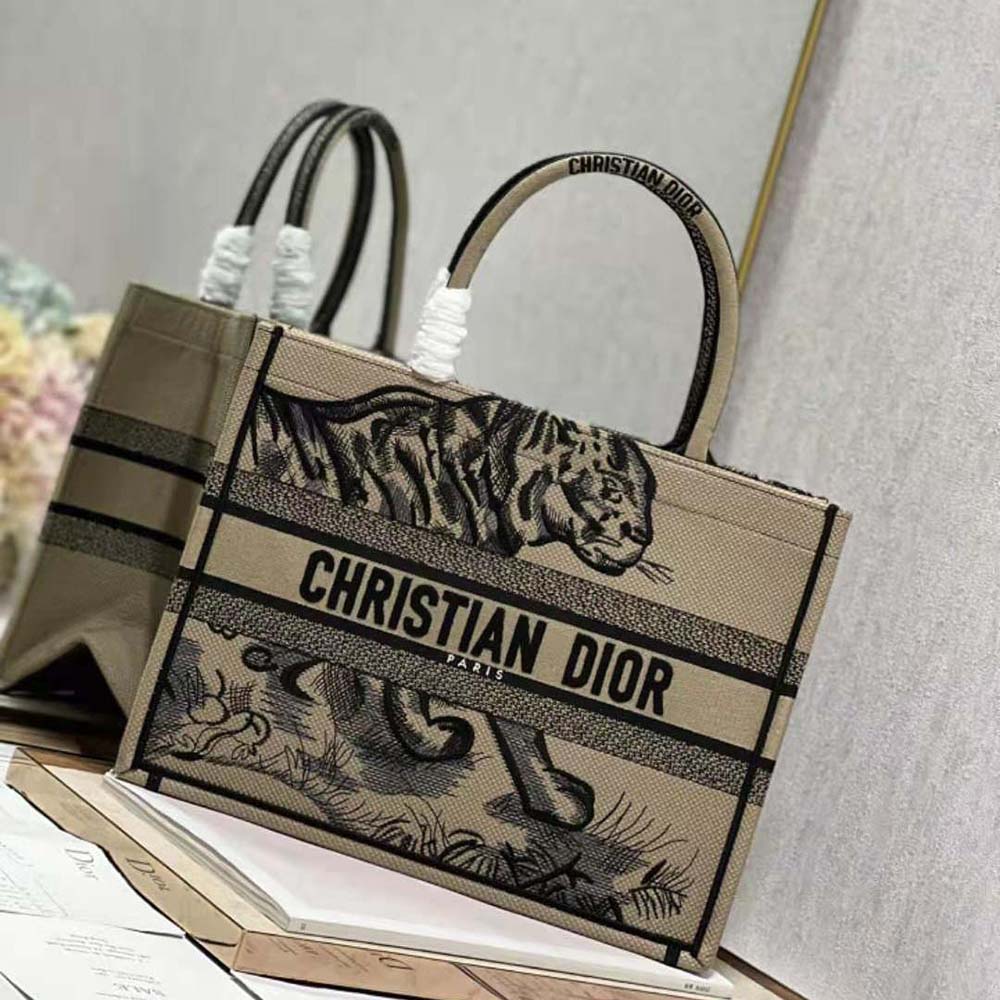 Dior Women Medium Dior Book Tote Brown and Black Macro Toile de Jouy Tiger Embroidery - image 4