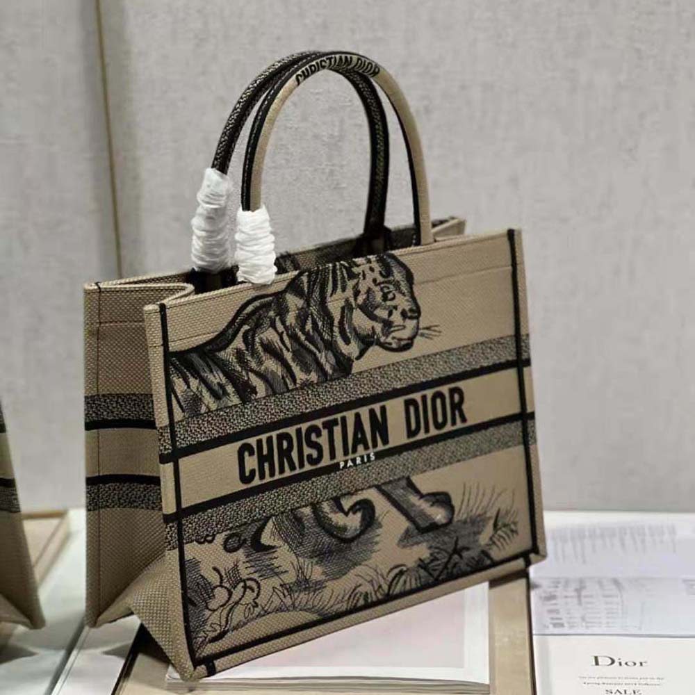 Dior Women Medium Dior Book Tote Brown and Black Macro Toile de Jouy Tiger Embroidery - image 5