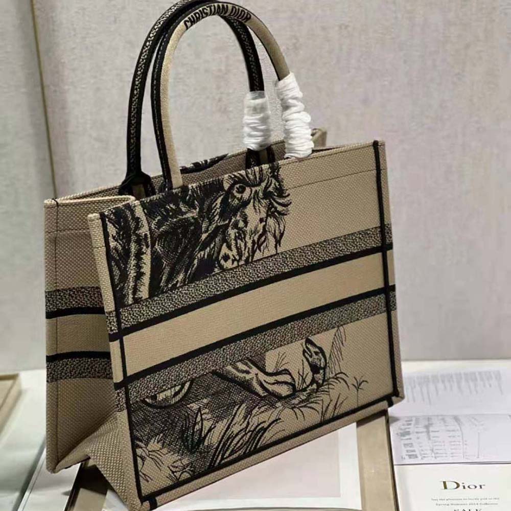 Dior Women Medium Dior Book Tote Brown and Black Macro Toile de Jouy Tiger Embroidery - image 6