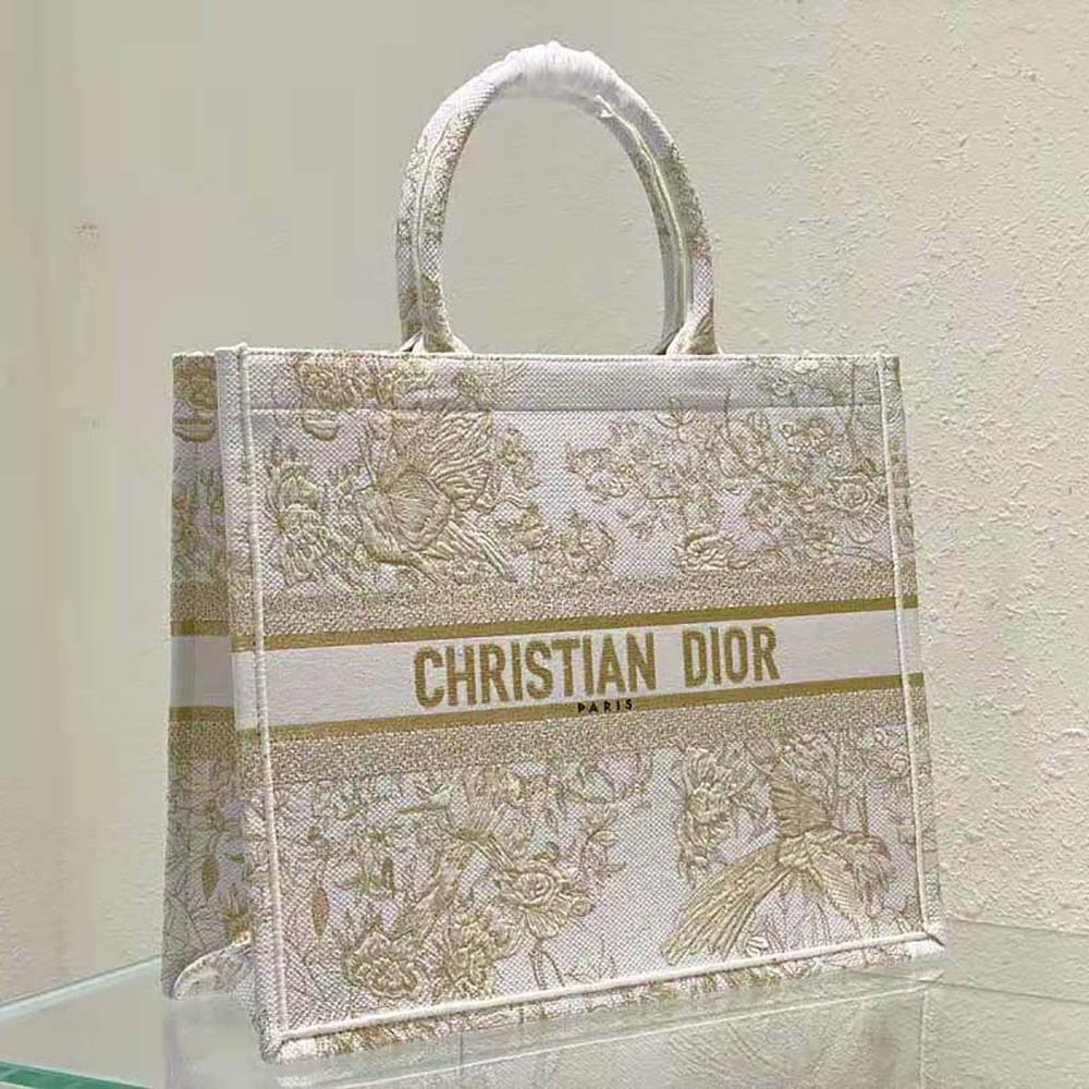 Dior Women Medium Dior Book Tote Dior Jardin D’Hiver Embroidery with Gold-Tone Metallic Thread - image 4
