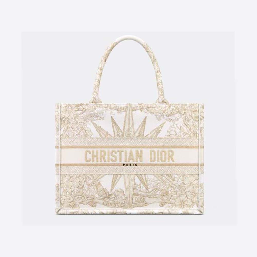 Front view of Dior Women Medium Dior Book Tote Dior Rêve d’Infini Embroidery gold threads