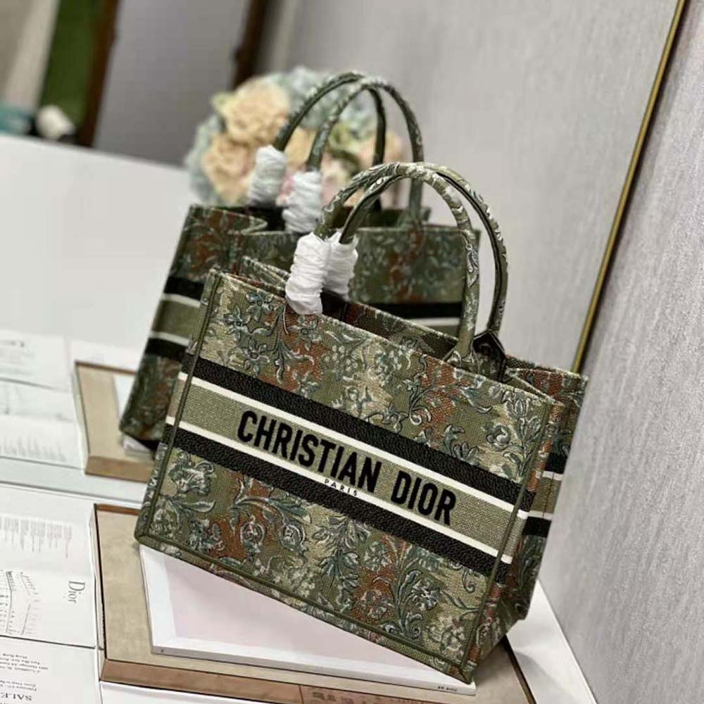 Dior Women Medium Dior Book Tote Metallic Green Dior Brocart Embroidery - image 5