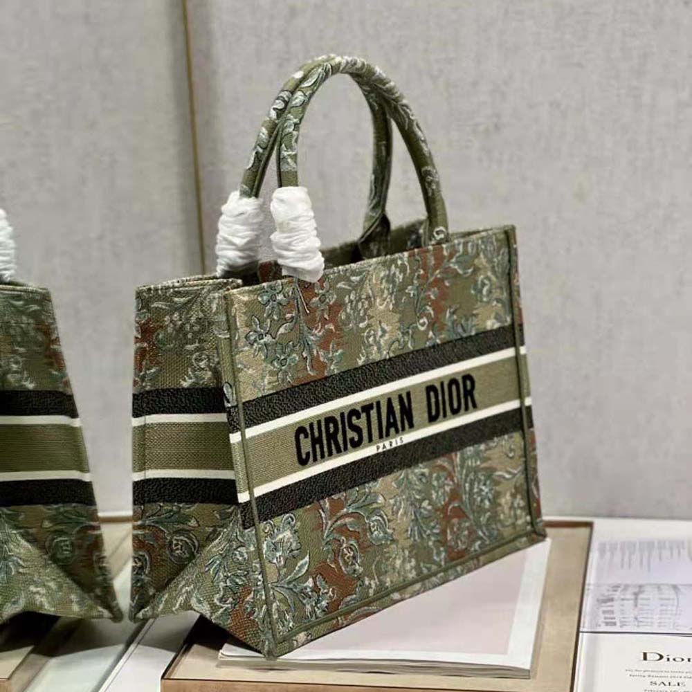Dior Women Medium Dior Book Tote Metallic Green Dior Brocart Embroidery - image 6