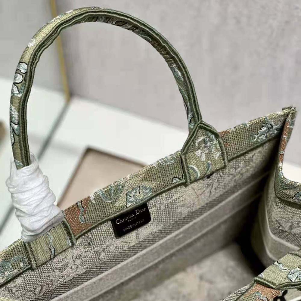 Dior Women Medium Dior Book Tote Metallic Green Dior Brocart Embroidery - image 8