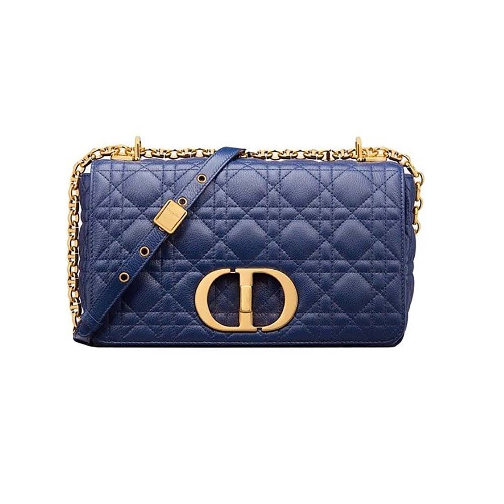Front view of Dior Women Medium Dior Caro Bag Royal Blue Supple Cannage Calfskin