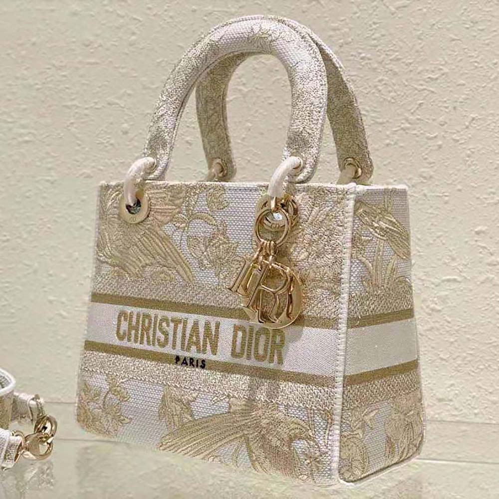 Dior Women Medium Lady D-lite Bag Dior Jardin D’Hiver Embroidery with Gold-Tone Metallic Thread - image 6