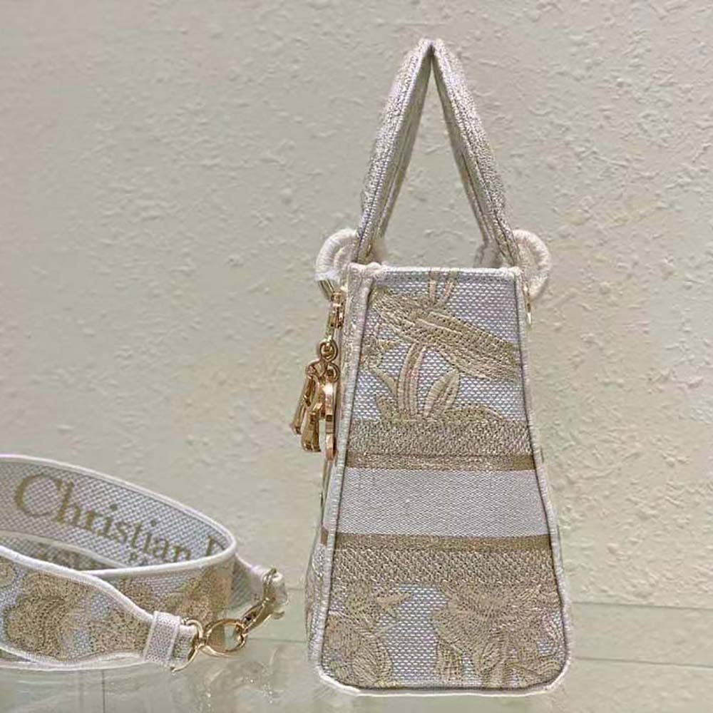 Dior Women Medium Lady D-lite Bag Dior Jardin D’Hiver Embroidery with Gold-Tone Metallic Thread - image 5