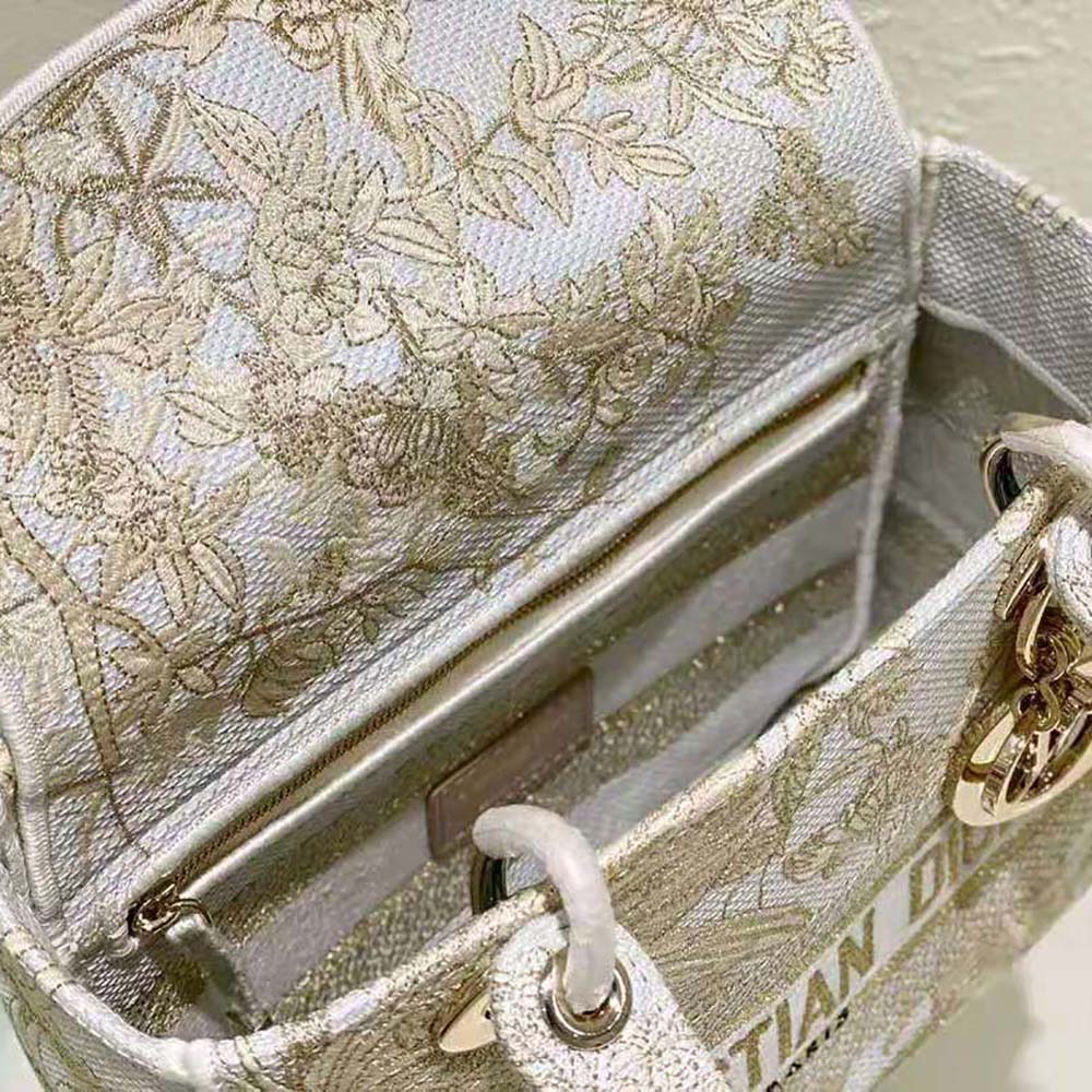 Dior Women Medium Lady D-lite Bag Dior Jardin D’Hiver Embroidery with Gold-Tone Metallic Thread - image 9