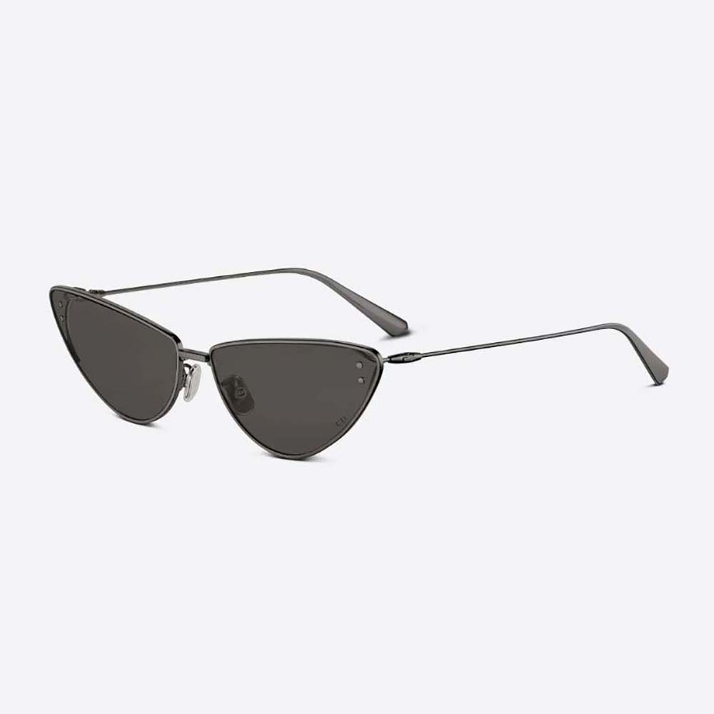 Close-up of silver Dior logo hardware on sunglasses temples
