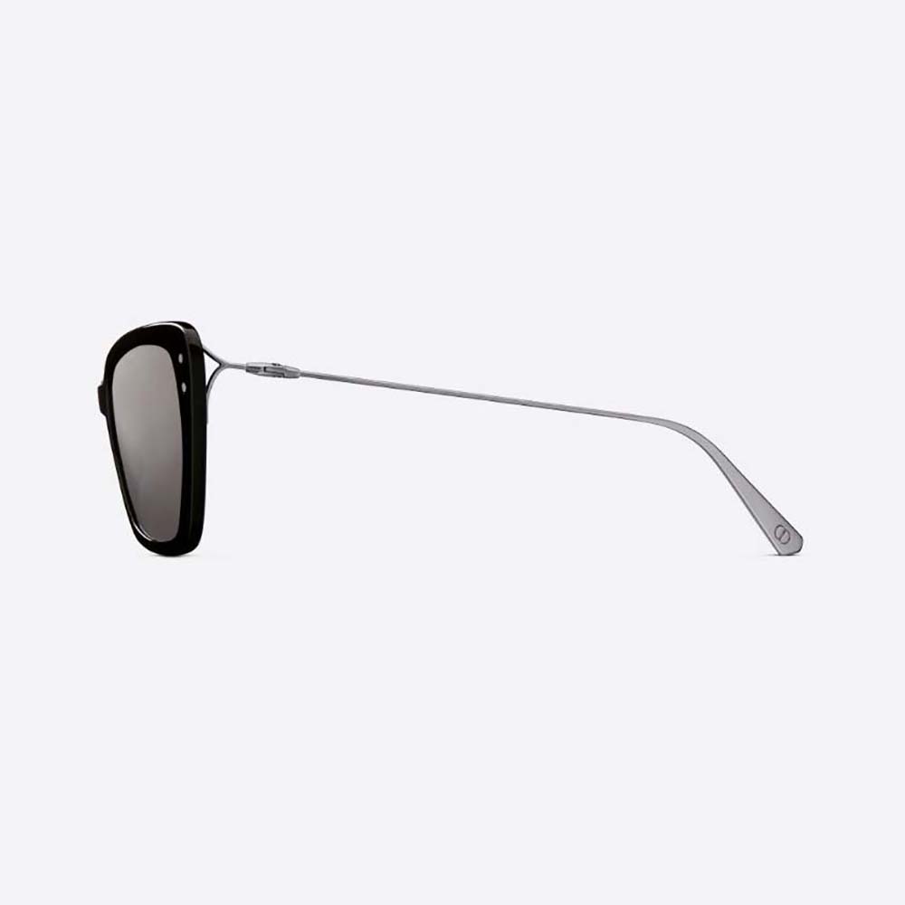 Side angle showing black acetate frame and Dior logo detail