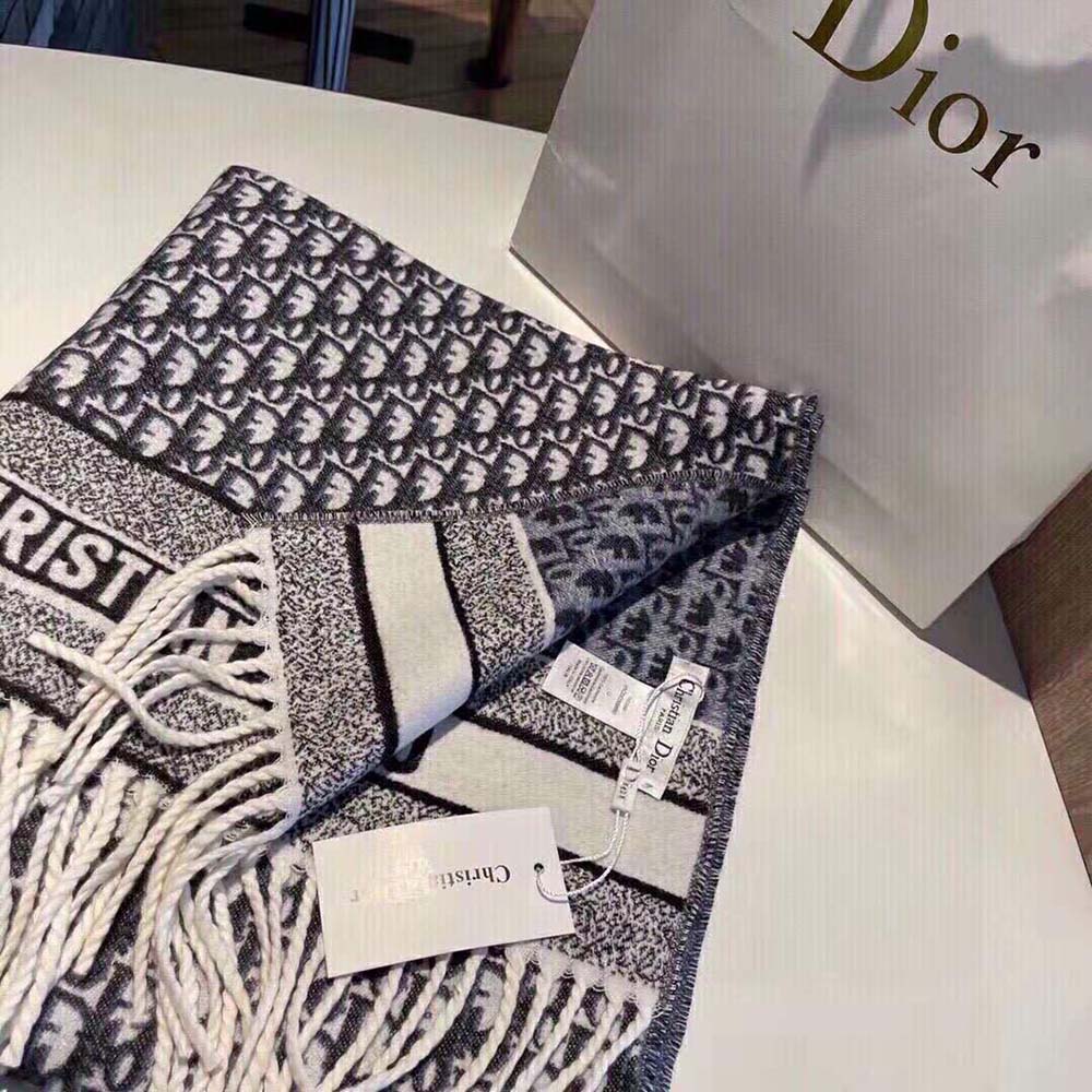 Dior Women Oblique Scarf Navy Blue Cashmere - image 6