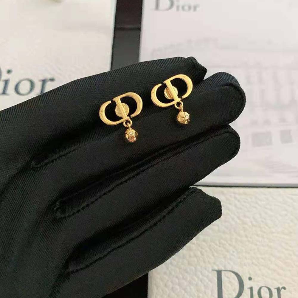 Dior Women Petit CD Earrings Gold-Finish Metal and White Crystals - image 4