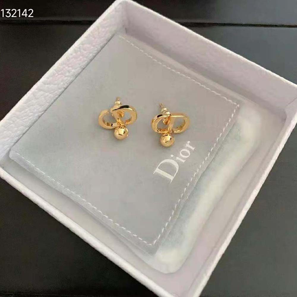 Dior Women Petit CD Earrings Gold-Finish Metal and White Crystals - image 5