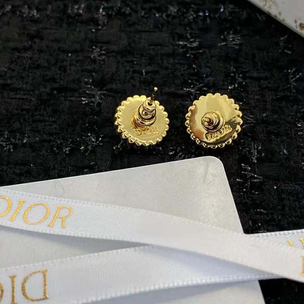 Dior Women Petit CD Studs Earrings Gold-Finish Metal and White Resin Pearls with Black Glass - image 7