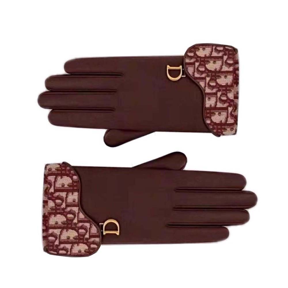 Front view of Dior Women Saddle Gloves Navy Blue Smooth Lambskin